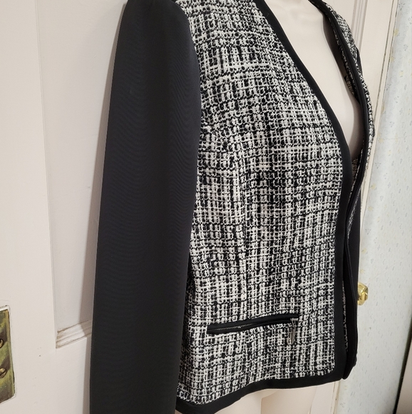 Cynthia Rowley long sleeve cropped collarless boxy blazer tweed jacket Small - Picture 5 of 12